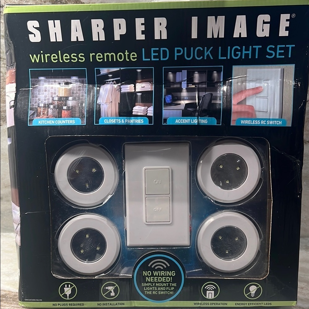 Sharper Image Wireless Remote LED PUCK LIGHT SET ideal for Kitchen Closet Office